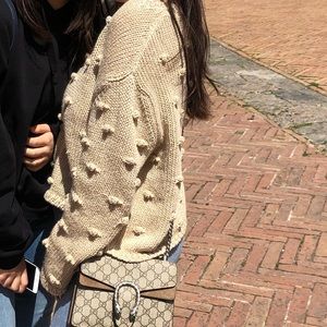 zara beige knitted sweater with knitted balls